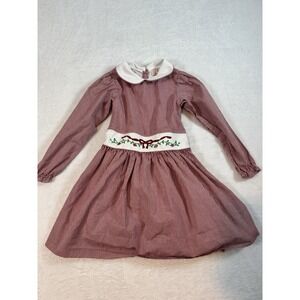 Smocking Bird Red Dress Size 5 Smocked Middle With Tie Red Checkered Floral